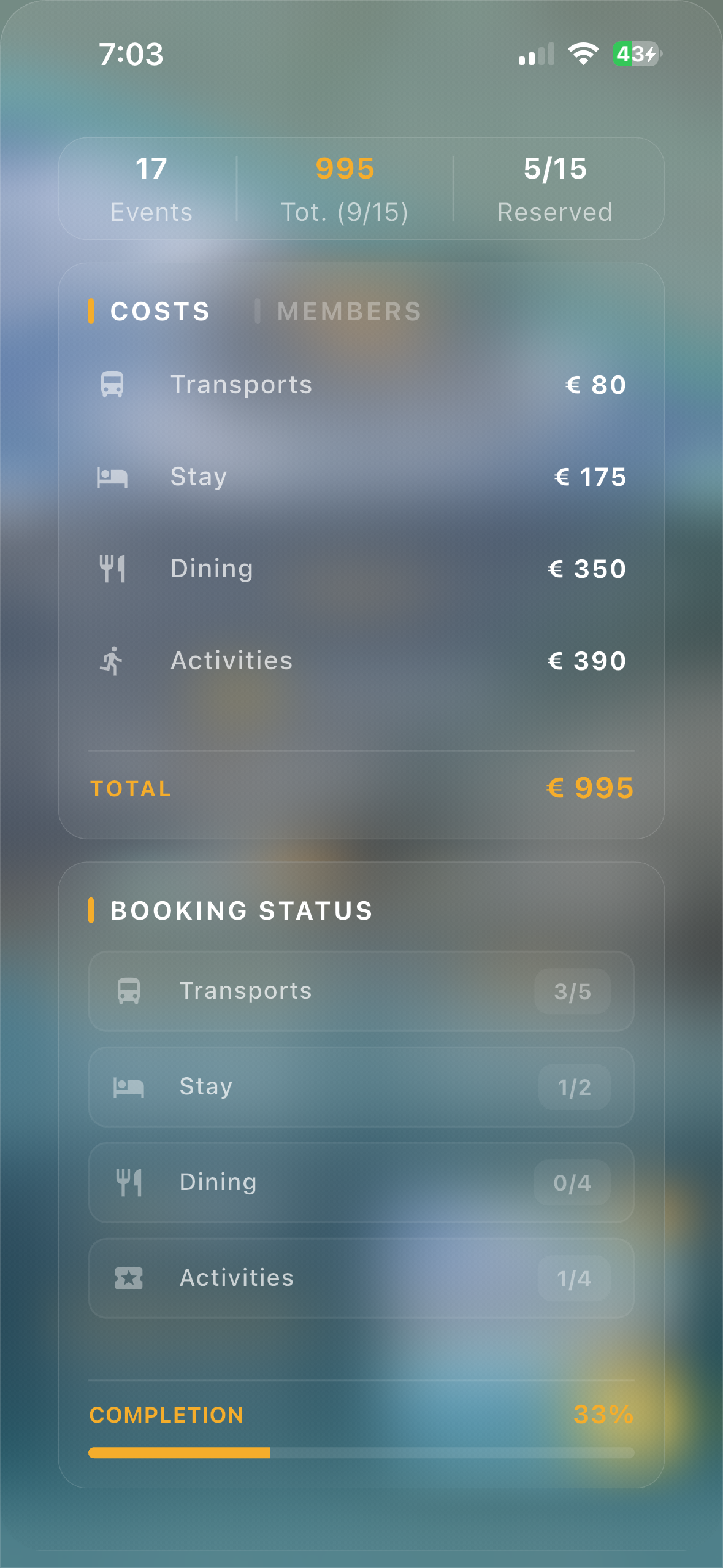 Overview Costs Booking One